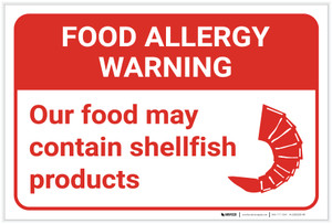 Warning: Food Allergy Warning Food May Contain Shellfish with Icon Landscape - Label